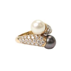 Van Cleef & Arpels Womens 18K Yellow Gold Pearl Diamond 1.80ct Ring Size 6.5